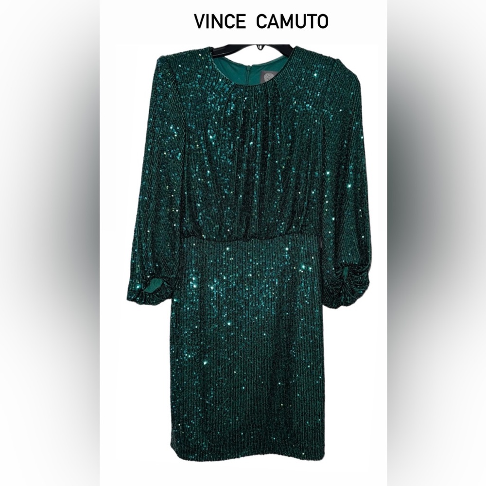 NEW Vince Camuto Sequin Dress Womens Emerald  Modest Glam Size 2